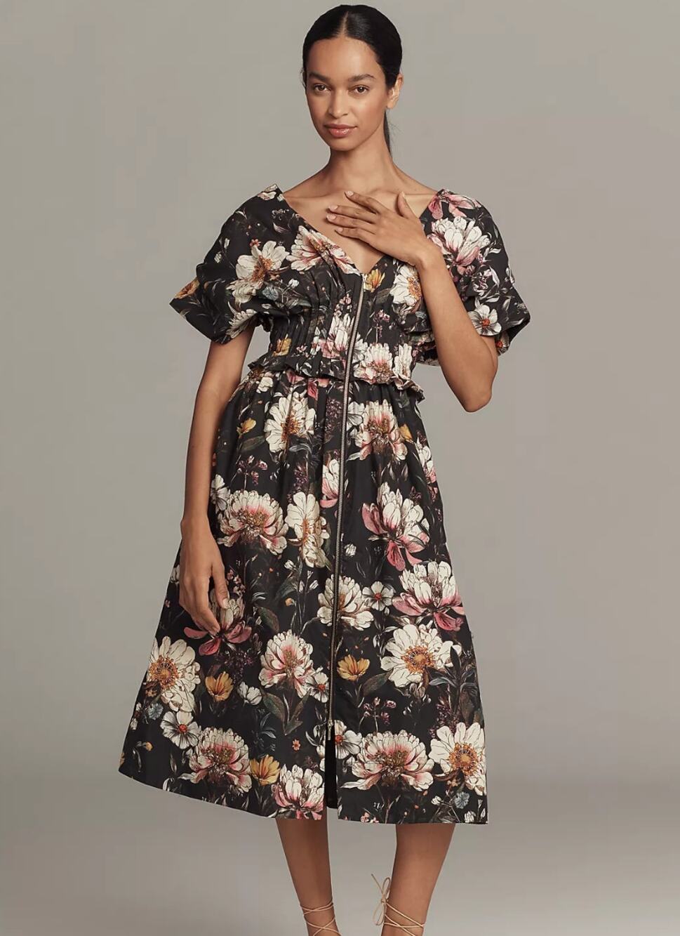 By Anthropologie V-Neck Zip-Front Midi Dress Size SP